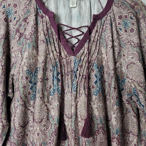 VINTAGE AMERICA BLUES MIX PURPLE PRINT PEASANT TUNIC BLOUSE WOMENS XL NWT - Picture 2 of 9